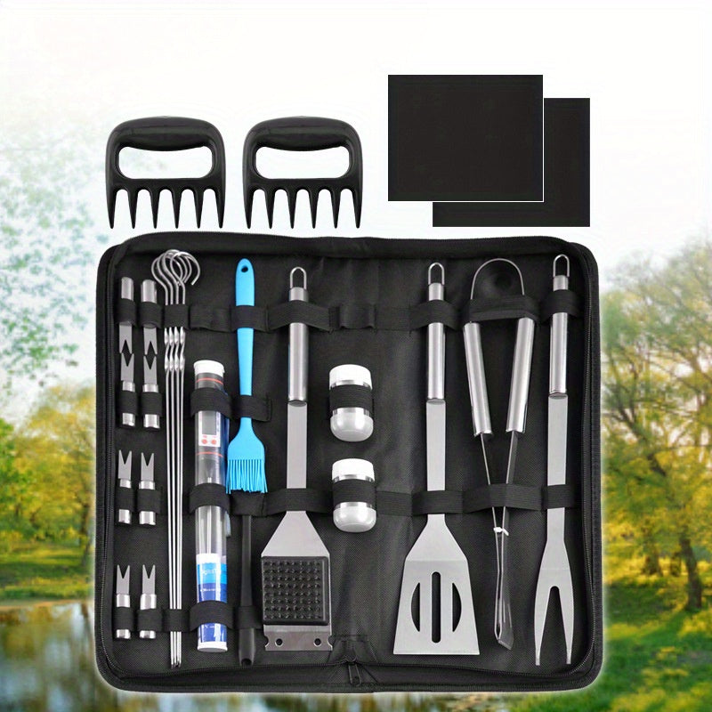 25-Piece Stainless Steel BBQ Grill Tool Set for Outdoor Cooking and Grilling