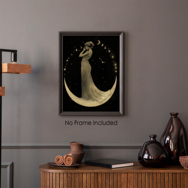 Minimalist Moon Goddess Art Print Lunar Lady Silver Poster 30x40 cm Home Decor