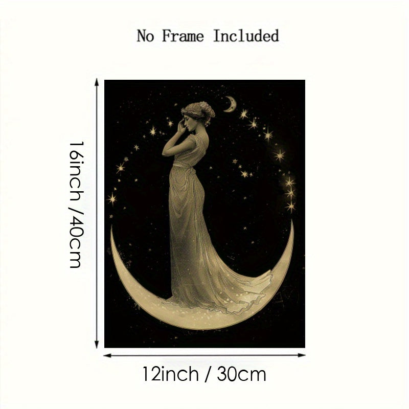 Minimalist Moon Goddess Art Print Lunar Lady Silver Poster 30x40 cm Home Decor