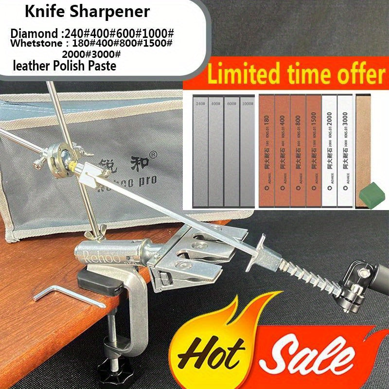 Afilador de cuchillos de ángulo fijo para cuchillos de cocina con pulidor de diamantes y piedra de afilar