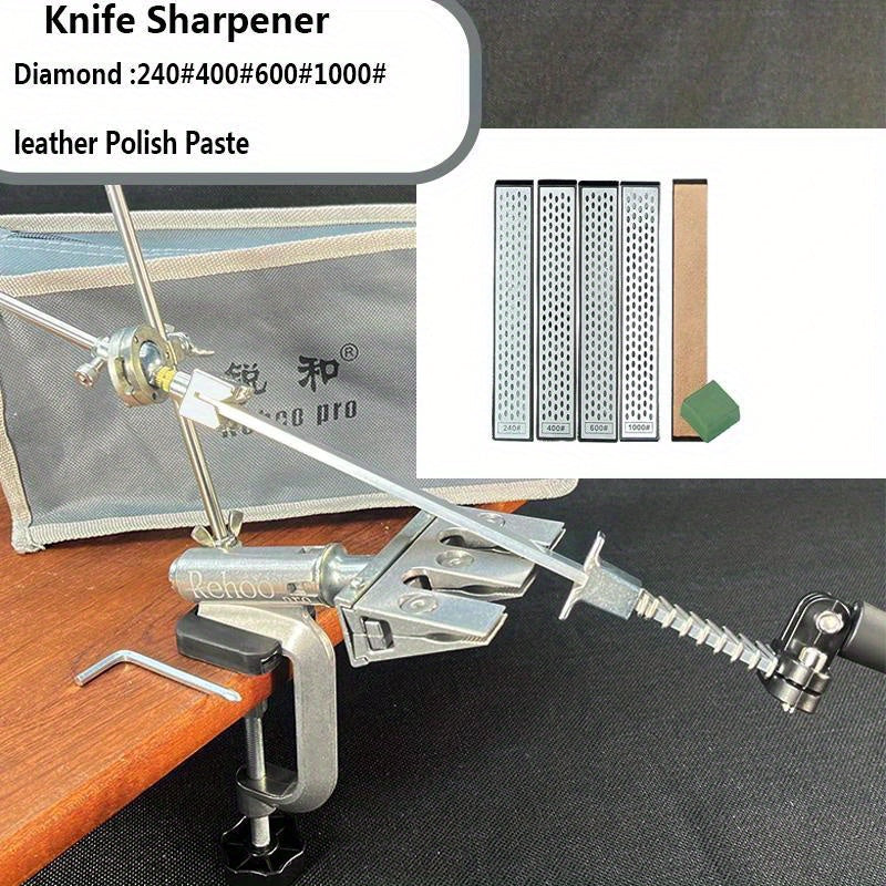 Afilador de cuchillos de ángulo fijo para cuchillos de cocina con pulidor de diamantes y piedra de afilar