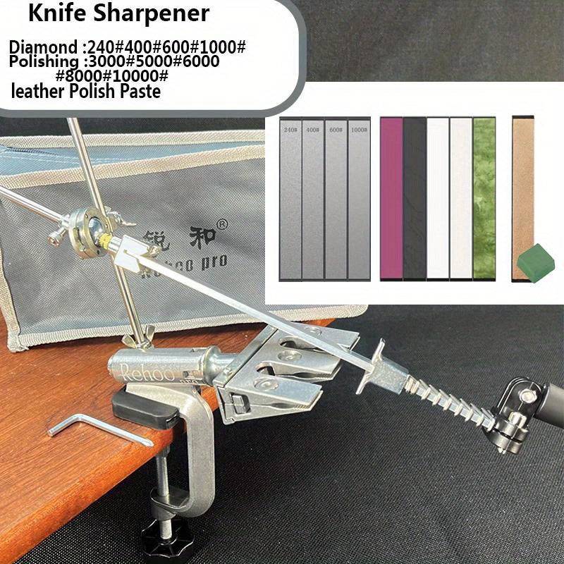 Afilador de cuchillos de ángulo fijo para cuchillos de cocina con pulidor de diamantes y piedra de afilar