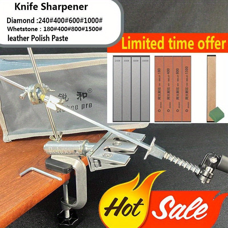 Afilador de cuchillos de ángulo fijo para cuchillos de cocina con pulidor de diamantes y piedra de afilar