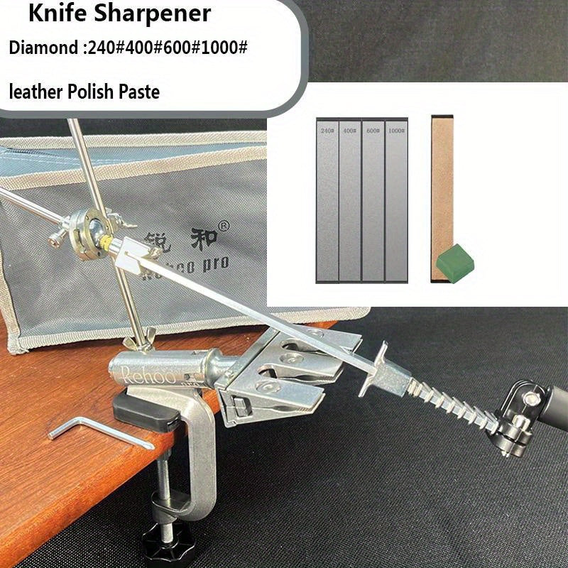 Afilador de cuchillos de ángulo fijo para cuchillos de cocina con pulidor de diamantes y piedra de afilar