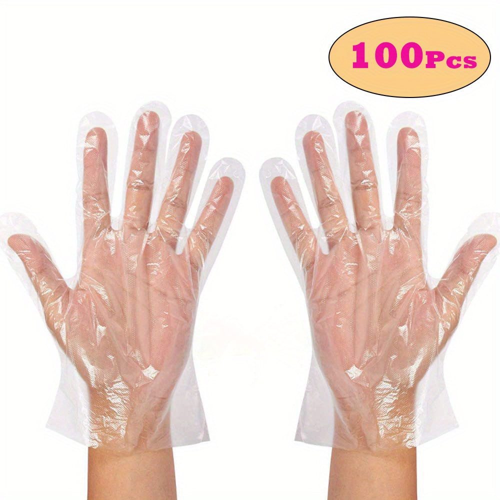 Pack of 100 Clear Disposable Plastic Gloves for Food Prep and Cleaning