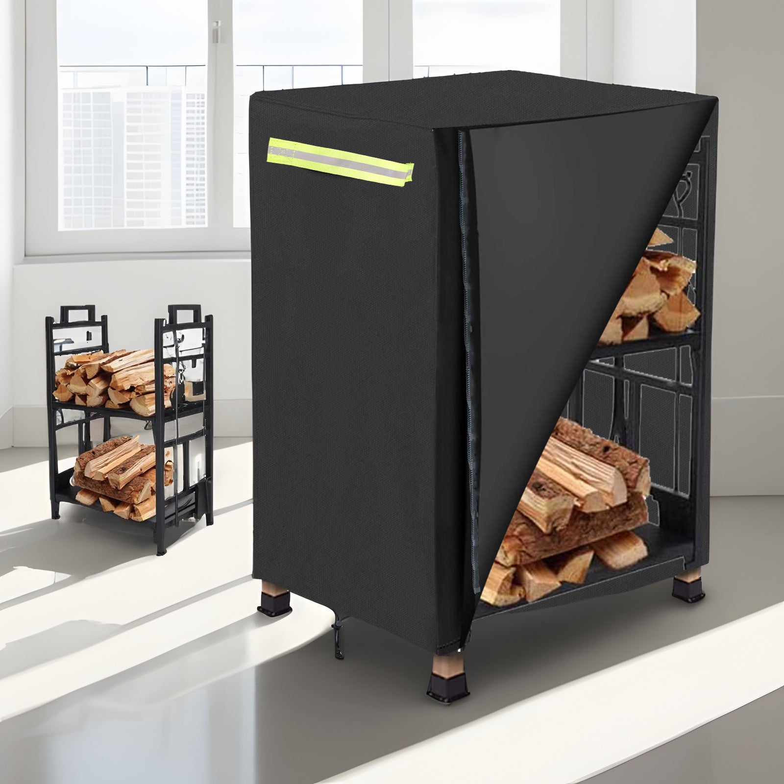 Outdoor Firewood Cover 210D Oxford Cloth Dustproof Rainproof with Elastic Grommets