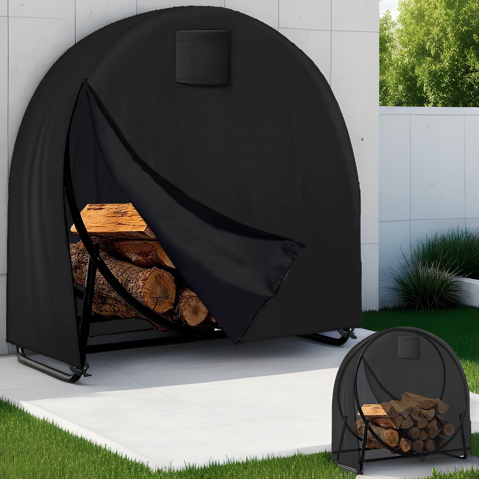 Outdoor Firewood Cover 210D Oxford Cloth Dustproof Rainproof with Elastic Grommets