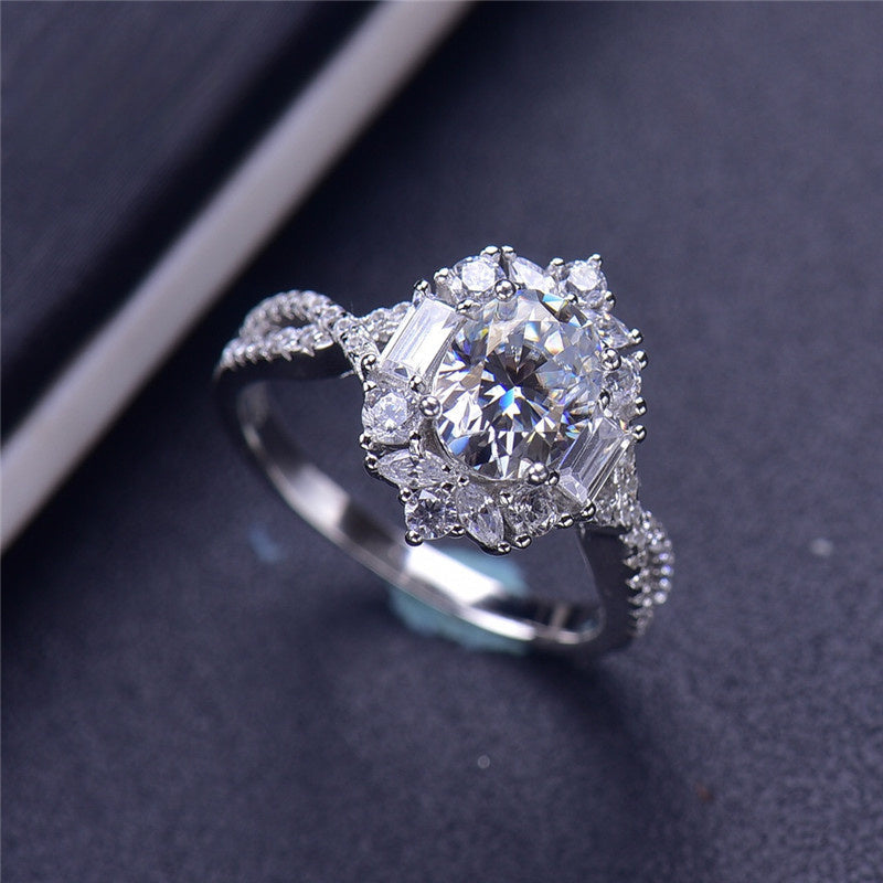 Sterling Silver Moissanite Engagement Ring 1.5 Carat Wedding Band for Women