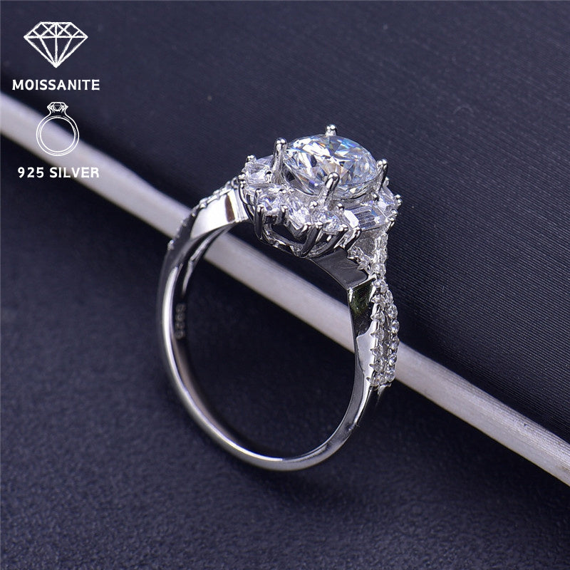 Sterling Silver Moissanite Engagement Ring 1.5 Carat Wedding Band for Women