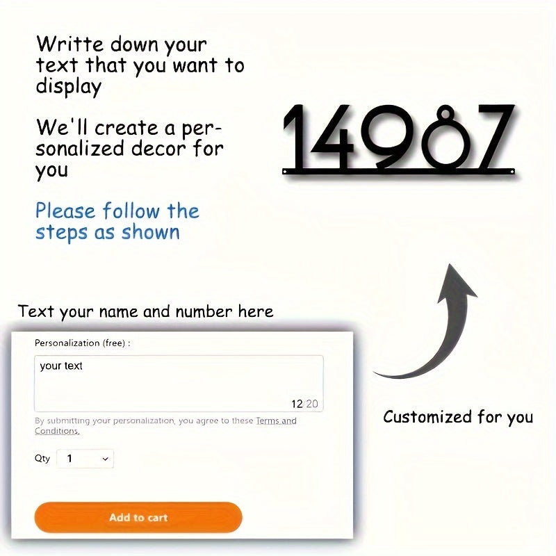 Black Metal House Number Sign 149-87 Wall-Mount Address Plaque Handcrafted Durable