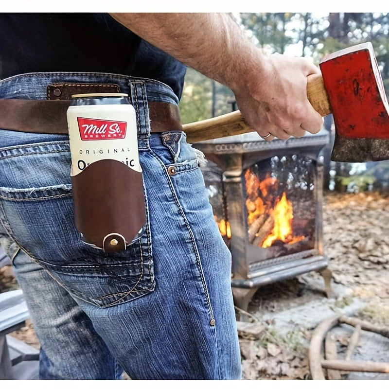 Erkaklar uchun PU charmidan tayyorlangan pivo holster kamar, sozlanadigan bel bo'yi uchun konteynerlar va shishalar uchun