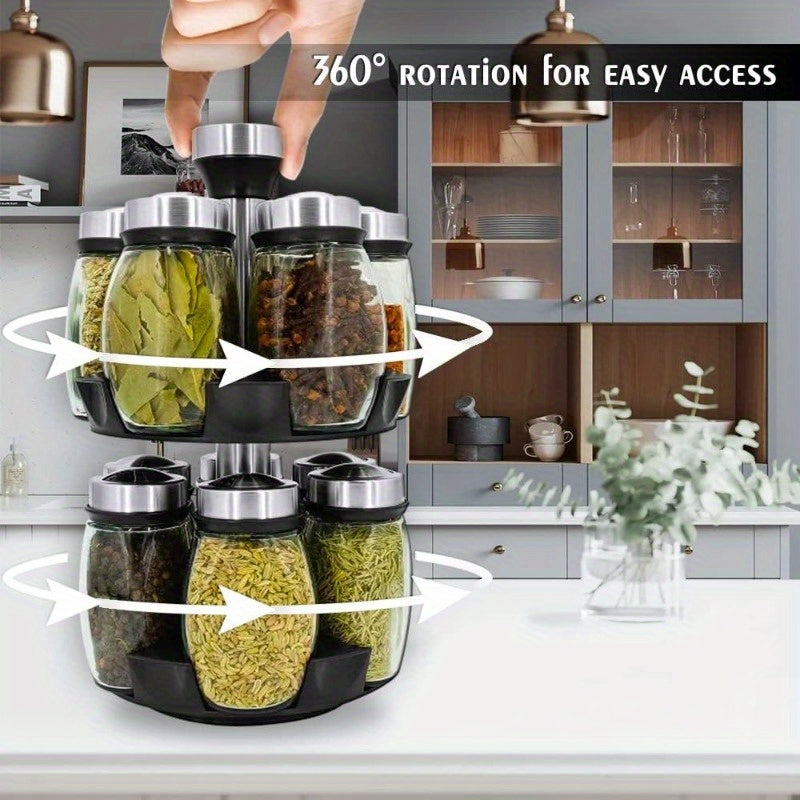 6/12pcs Rotating Spice Rack Set with 360° Swivel for Kitchen Cabinets and Countertops