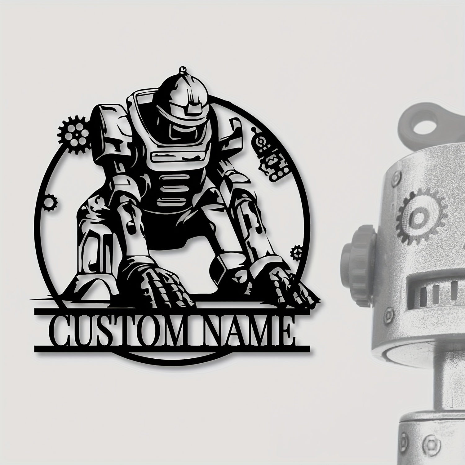 Shaxsiylashtirilgan Geometrik Robot Metall Devor San'ati - Qora Dizayn, Uy yoki Ofis uchun O'zgaruvchan Fantaziya Ilhomlangan Bezak, Ideal Otalar Kuni Hediye