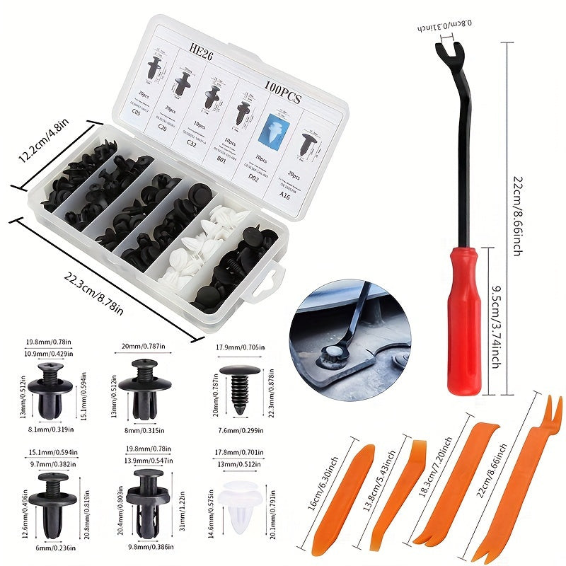 105pcs Auto Fasteners Assortment Kit Nylon Plastic Rivets Door Panel Clips