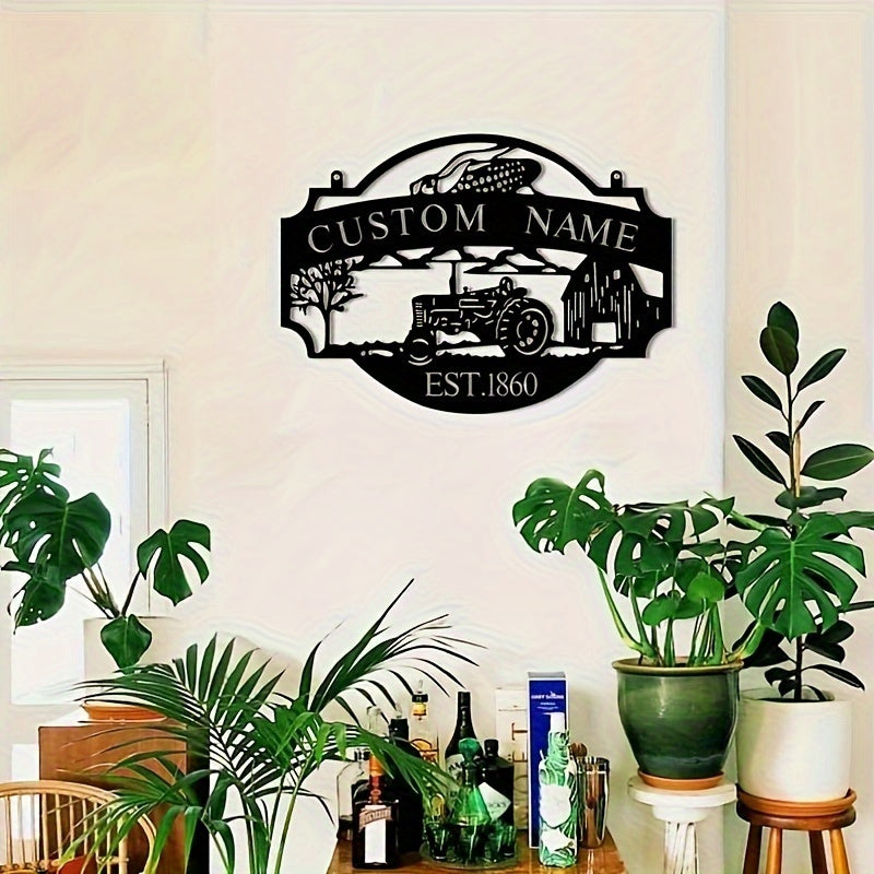 Rustik Ferma Metall Devori San'ati - Moslashtiriladigan Qora Qoplama bilan - Shukrona Bayrami Dekoratsiyasi va Hikoya Mavzusi uchun Shaxsiylashtirilgan Oila Ismi Plaketi, Batareyalar Kerak Emas - Ideal Sovg'a Variant
