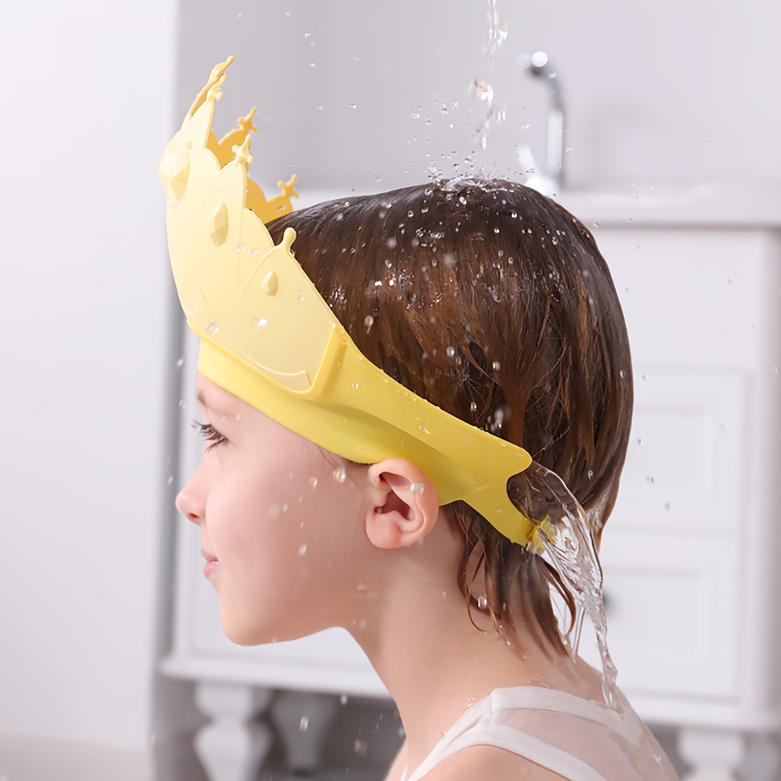 Kids Silicone Splash Guard Hat Waterproof Ear Protection for Bath Time Yellow