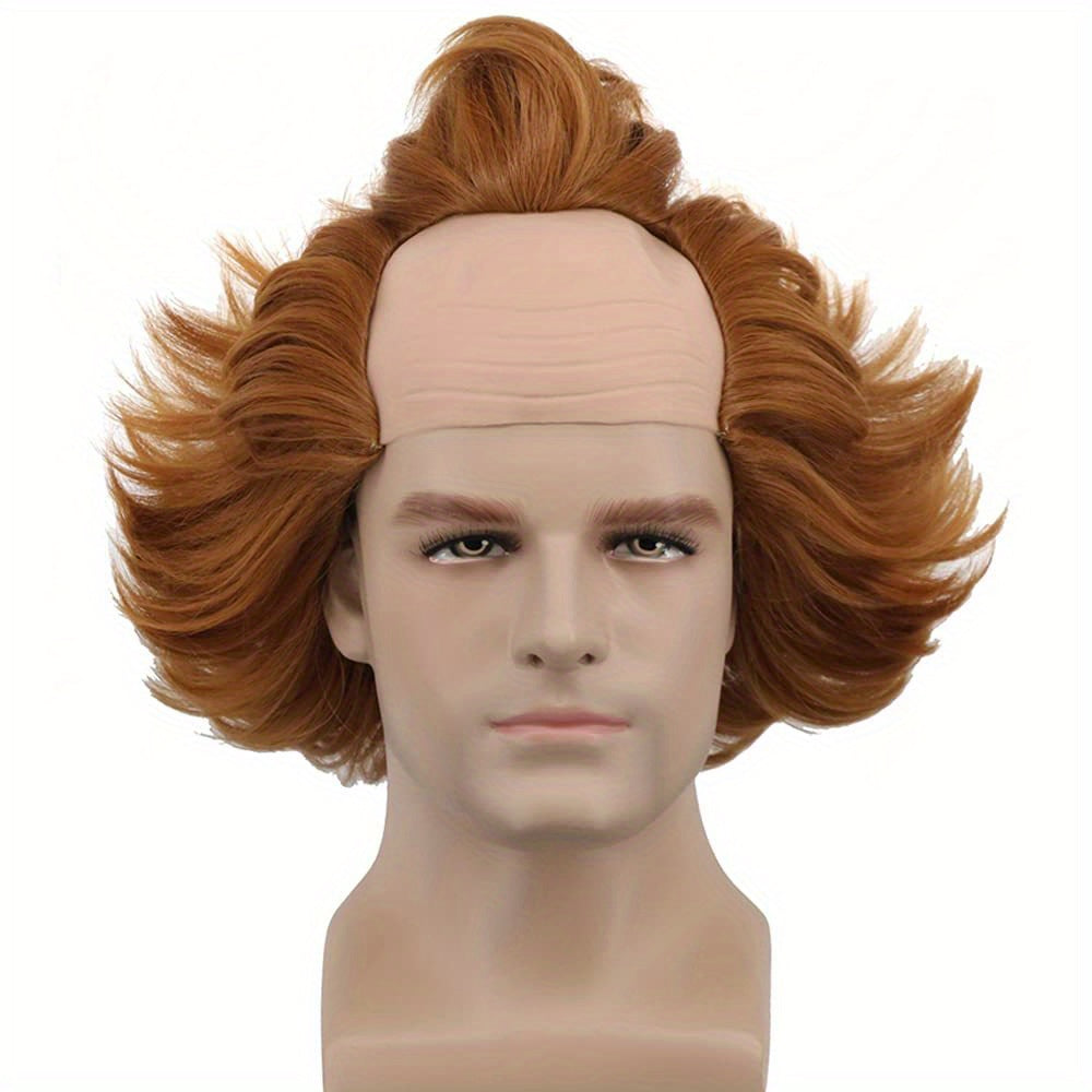 Men's Cosplay Clown Wig Brown Coily Synthetic Hair Costume Accessory