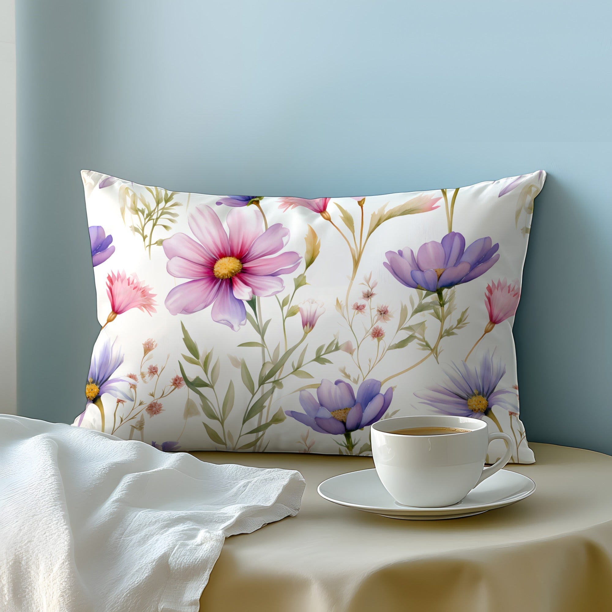 Floral Pillowcase Soft Skin-Friendly Fabric 3D Digital Print Envelope Closure