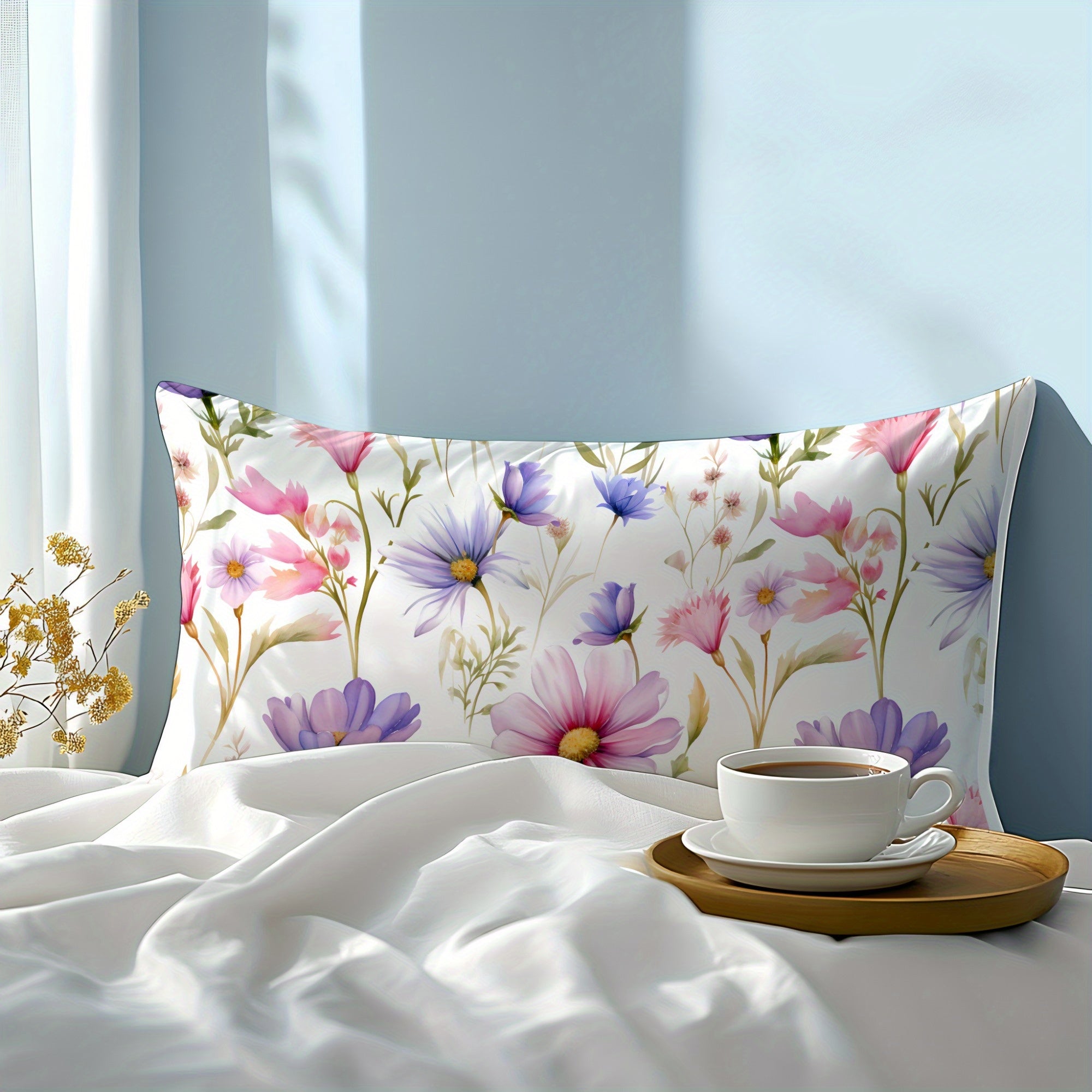 Floral Pillowcase Soft Skin-Friendly Fabric 3D Digital Print Envelope Closure