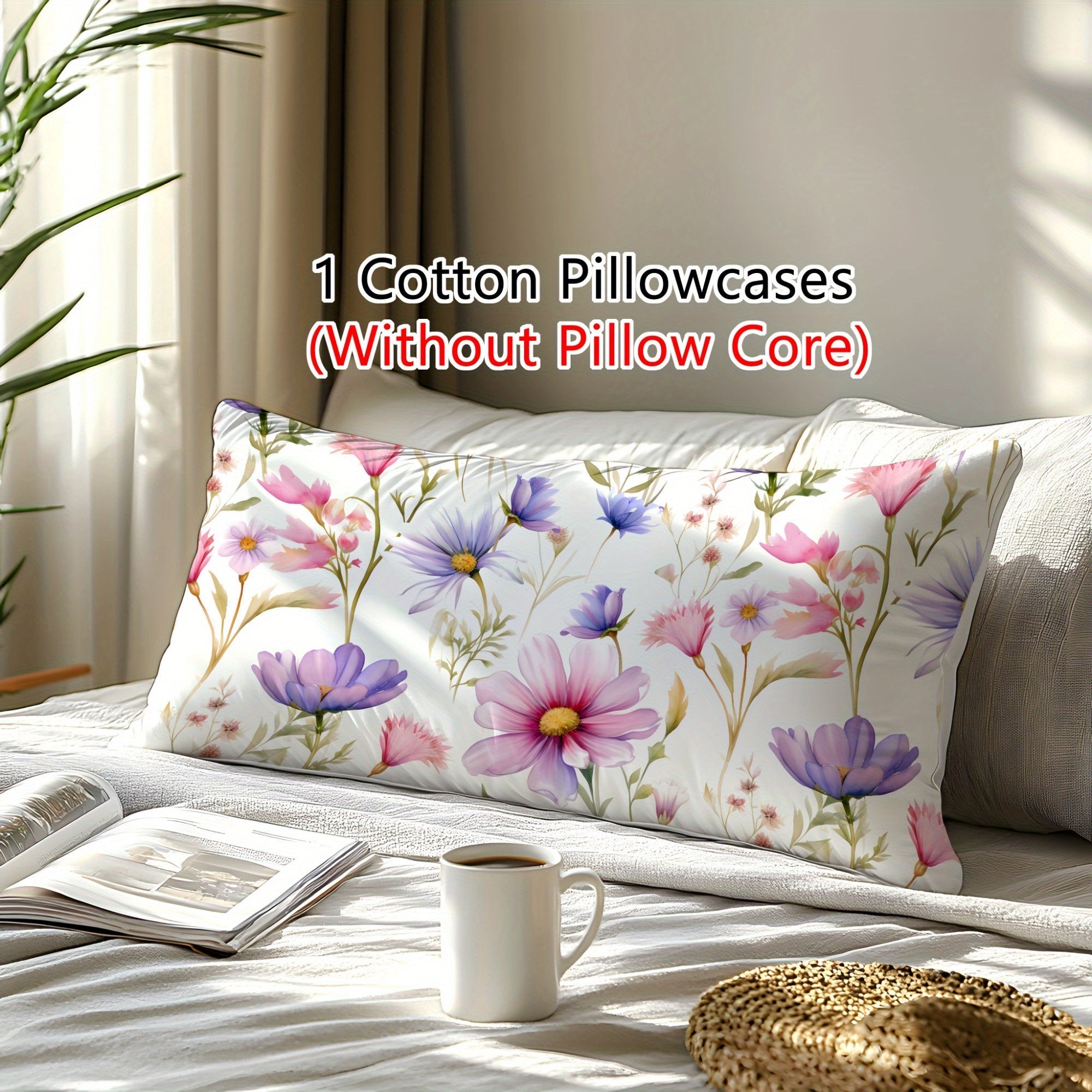 Floral Pillowcase Soft Skin-Friendly Fabric 3D Digital Print Envelope Closure