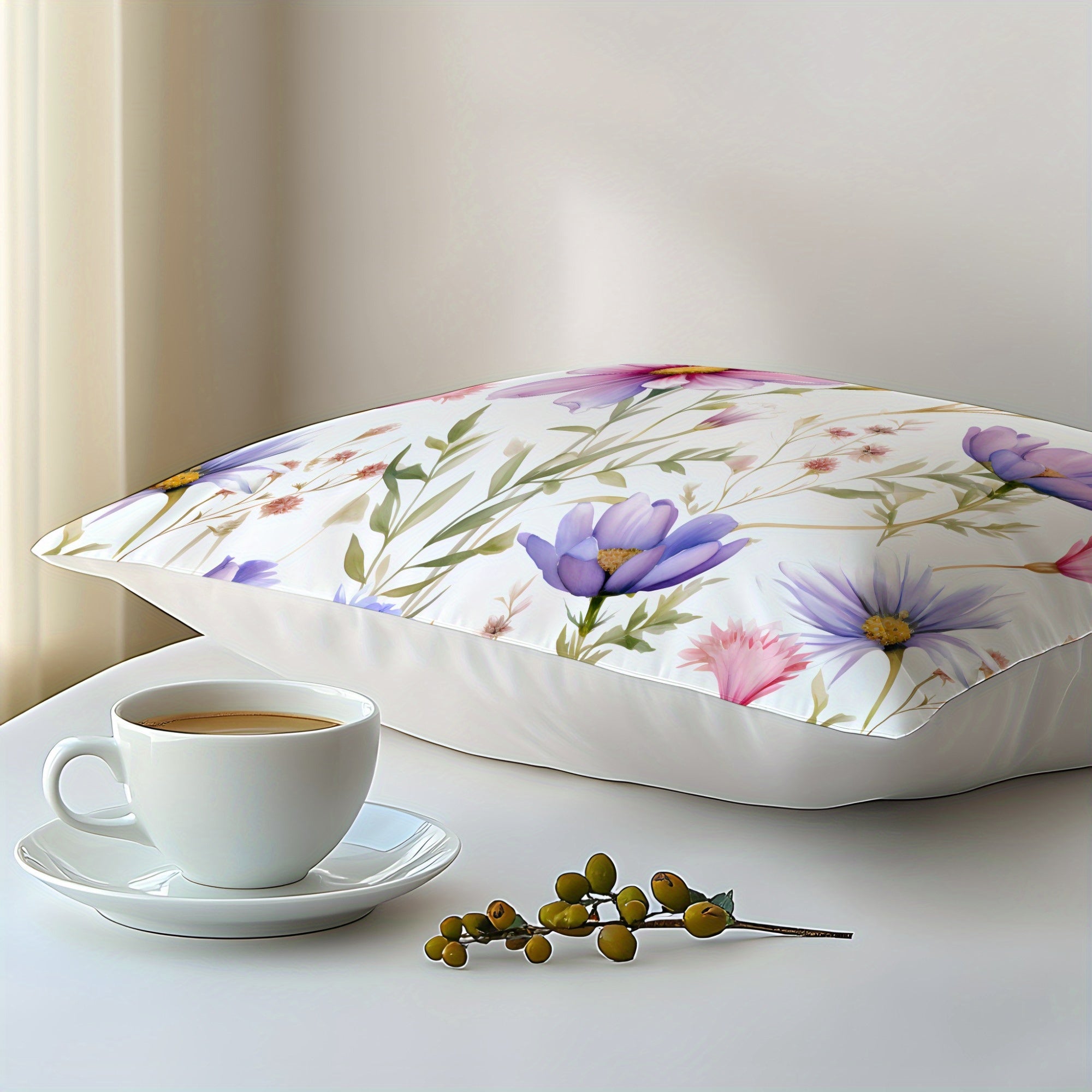 Floral Pillowcase Soft Skin-Friendly Fabric 3D Digital Print Envelope Closure