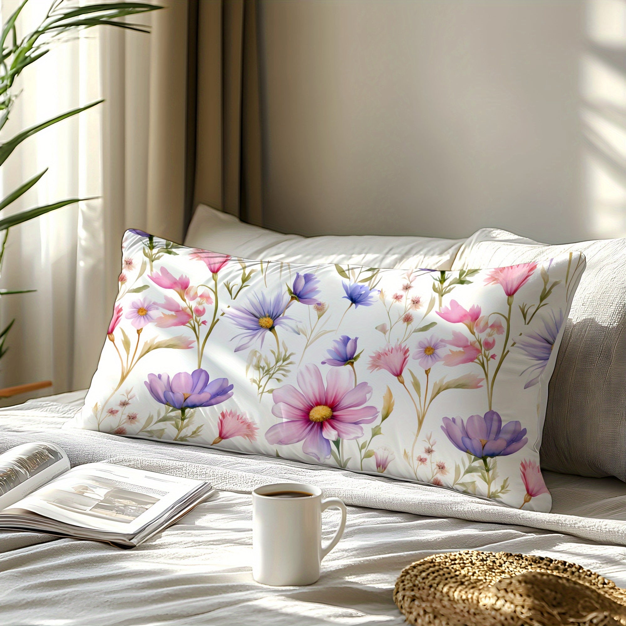 Floral Pillowcase Soft Skin-Friendly Fabric 3D Digital Print Envelope Closure