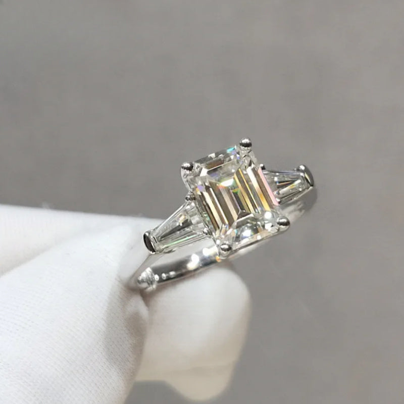 Anillo de compromiso de moissanita de 4 quilates, plata de ley, chapado en oro de 18 quilates, solitario, joyería de boda