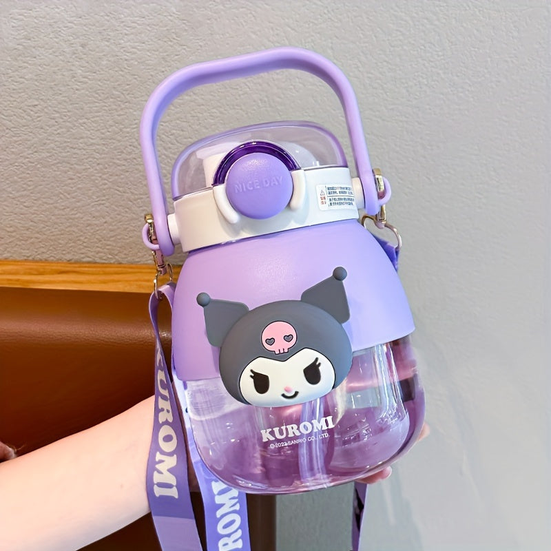 Large Capacity Water Bottle with Flip Top Straw and Cute Sanrio Designs for Outdoor Sports and Travel
