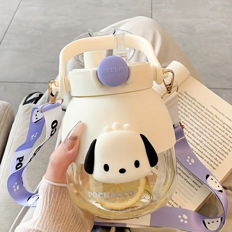 Large Capacity Water Bottle with Flip Top Straw and Cute Sanrio Designs for Outdoor Sports and Travel