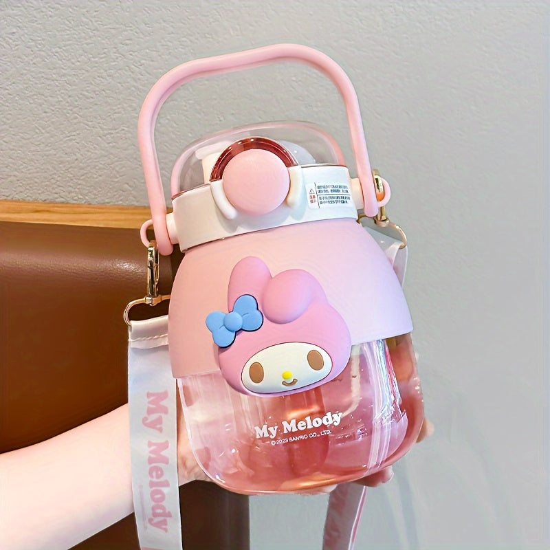 Large Capacity Water Bottle with Flip Top Straw and Cute Sanrio Designs for Outdoor Sports and Travel