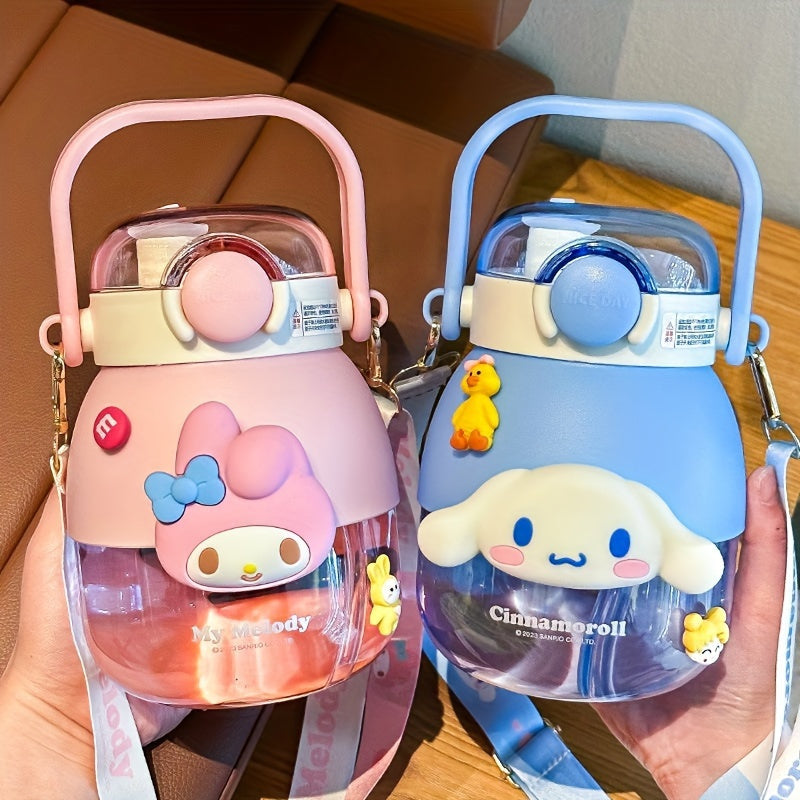 Large Capacity Water Bottle with Flip Top Straw and Cute Sanrio Designs for Outdoor Sports and Travel