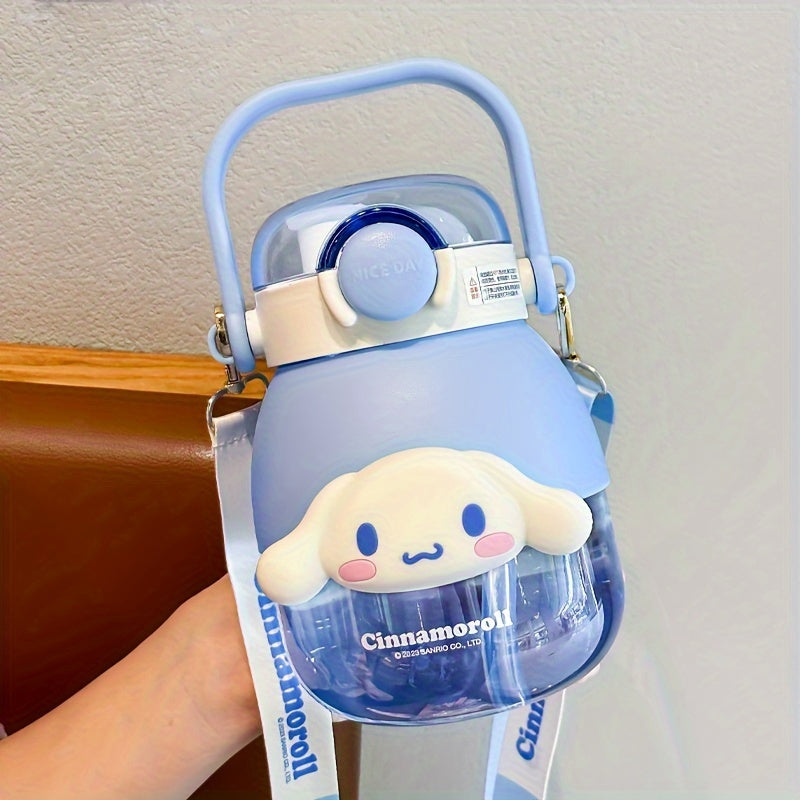 Large Capacity Water Bottle with Flip Top Straw and Cute Sanrio Designs for Outdoor Sports and Travel