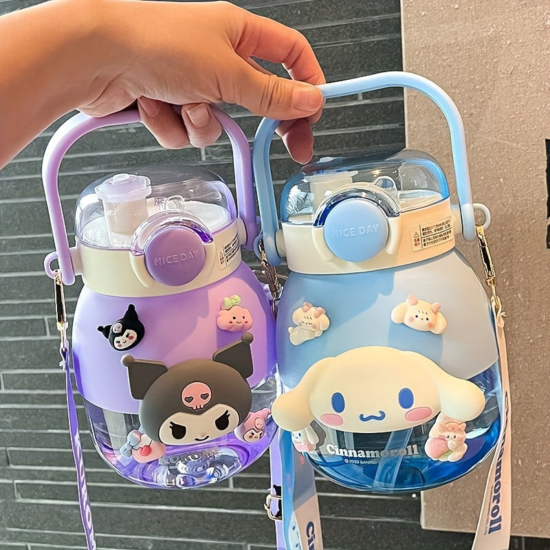 Large Capacity Water Bottle with Flip Top Straw and Cute Sanrio Designs for Outdoor Sports and Travel