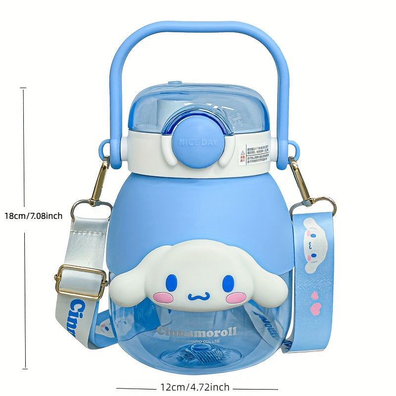 Large Capacity Water Bottle with Flip Top Straw and Cute Sanrio Designs for Outdoor Sports and Travel