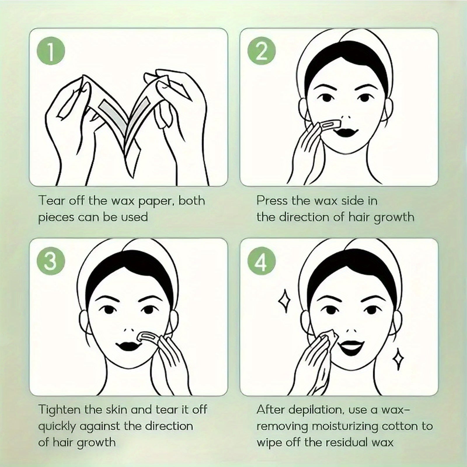 Tiras depilatorias versátiles para cara, cuerpo y bikini, sin residuos