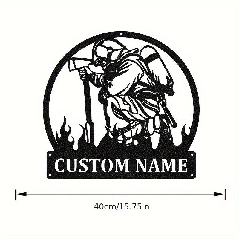 Colgador de puerta de metal personalizado para bomberos, decorativo circular de hierro negro con silueta geométrica