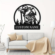 Colgador de puerta de metal personalizado para bomberos, decorativo circular de hierro negro con silueta geométrica