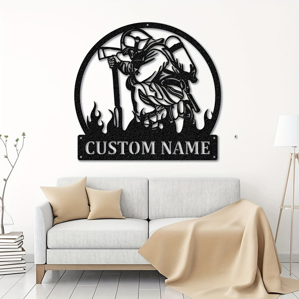 Colgador de puerta de metal personalizado para bomberos, decorativo circular de hierro negro con silueta geométrica