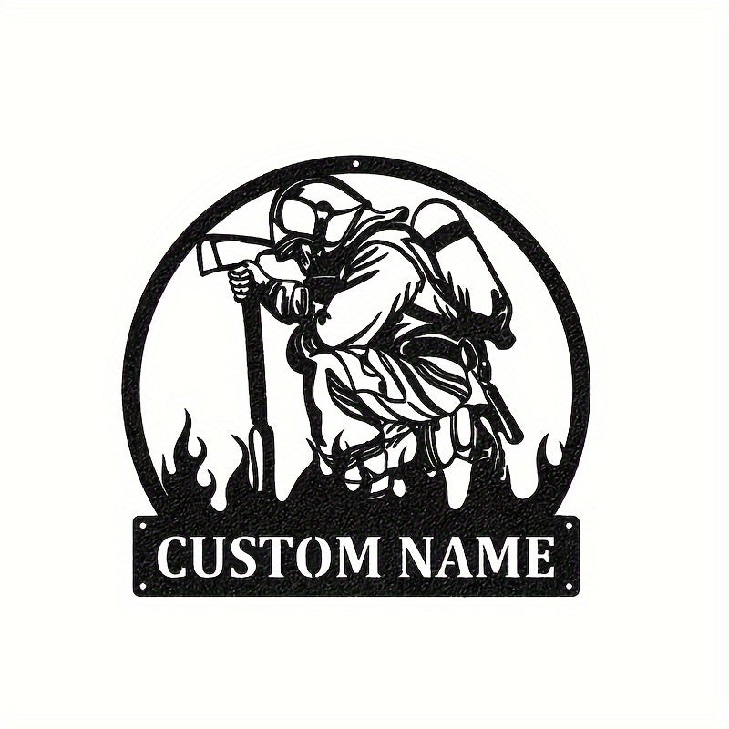 Colgador de puerta de metal personalizado para bomberos, decorativo circular de hierro negro con silueta geométrica