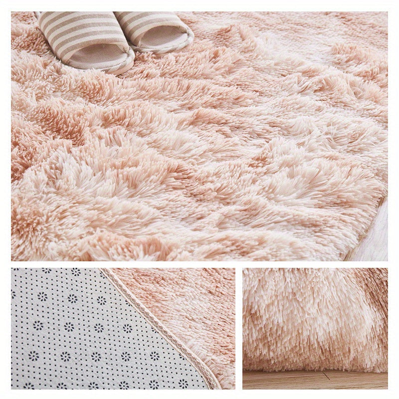 Rectangular Tie-Dye Shag Area Rug Polyester Carpet for Bedroom Balcony Bathroom