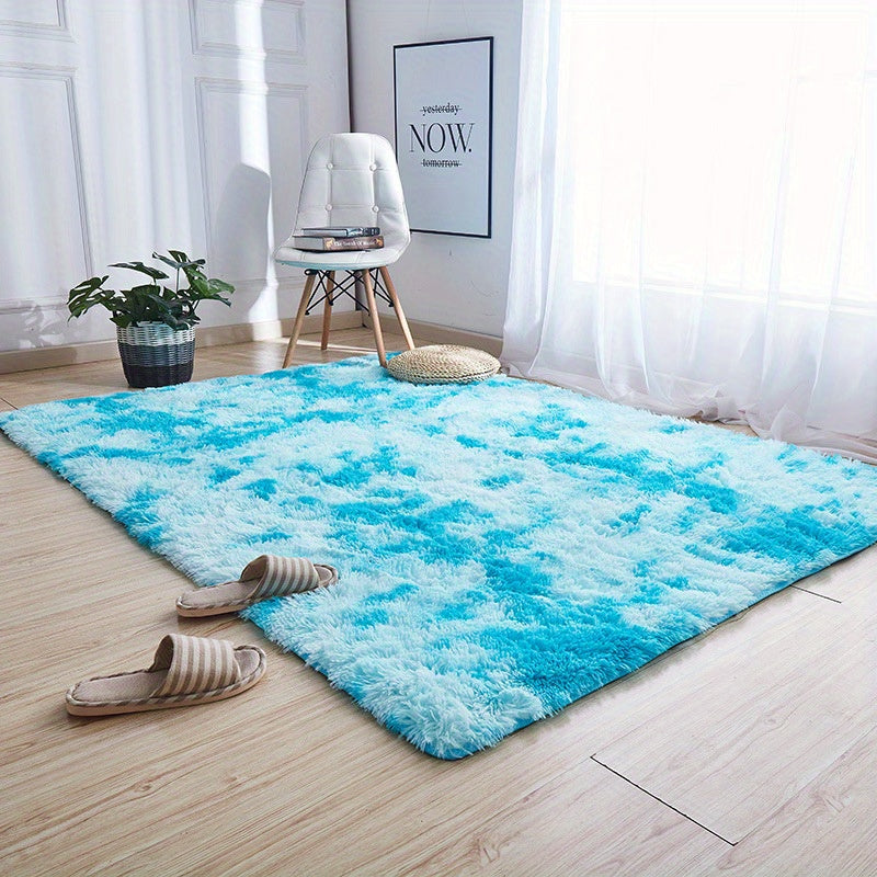 Alfombra de área de felpa con teñido en forma rectangular de poliéster para dormitorio, balcón, baño