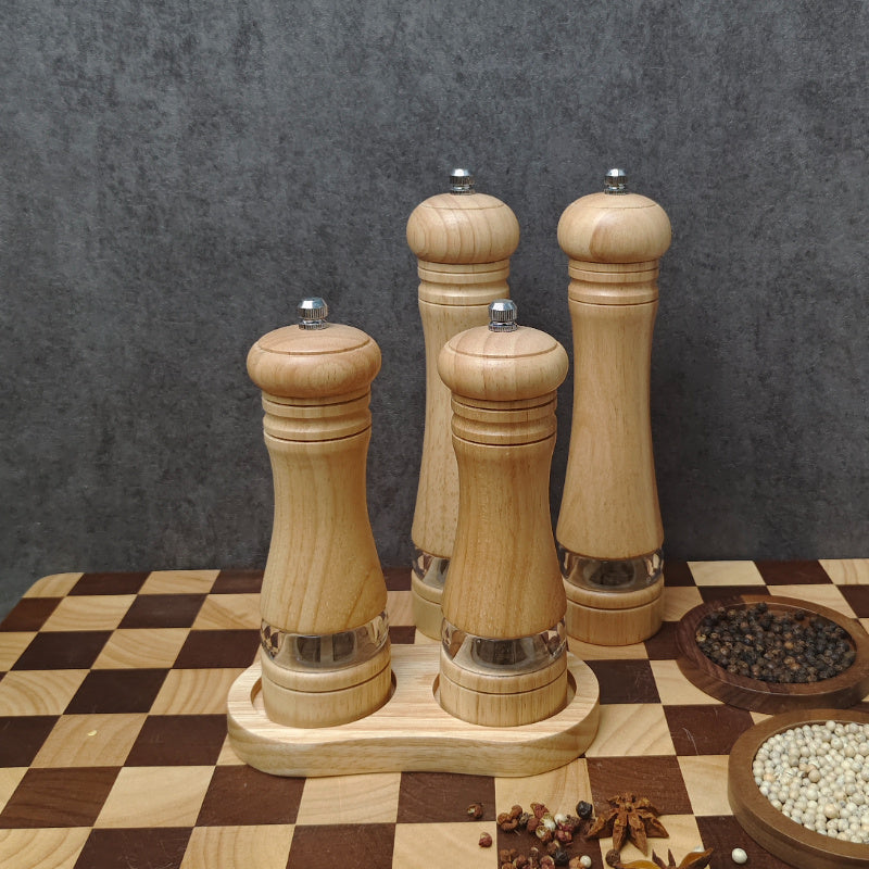 Versatile Wooden Salt and Pepper Grinders Set for Kitchen Use