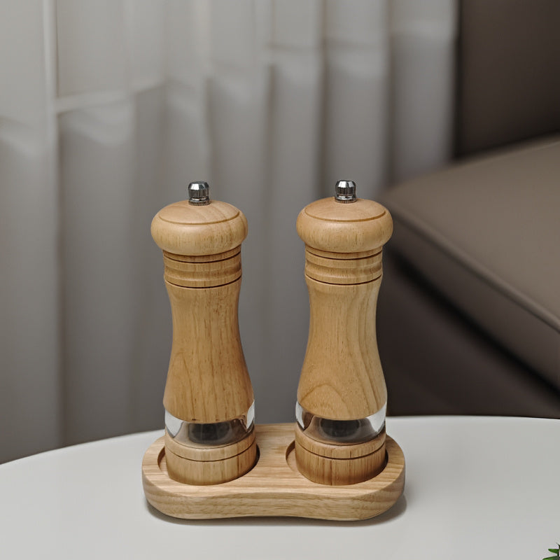 Versatile Wooden Salt and Pepper Grinders Set for Kitchen Use
