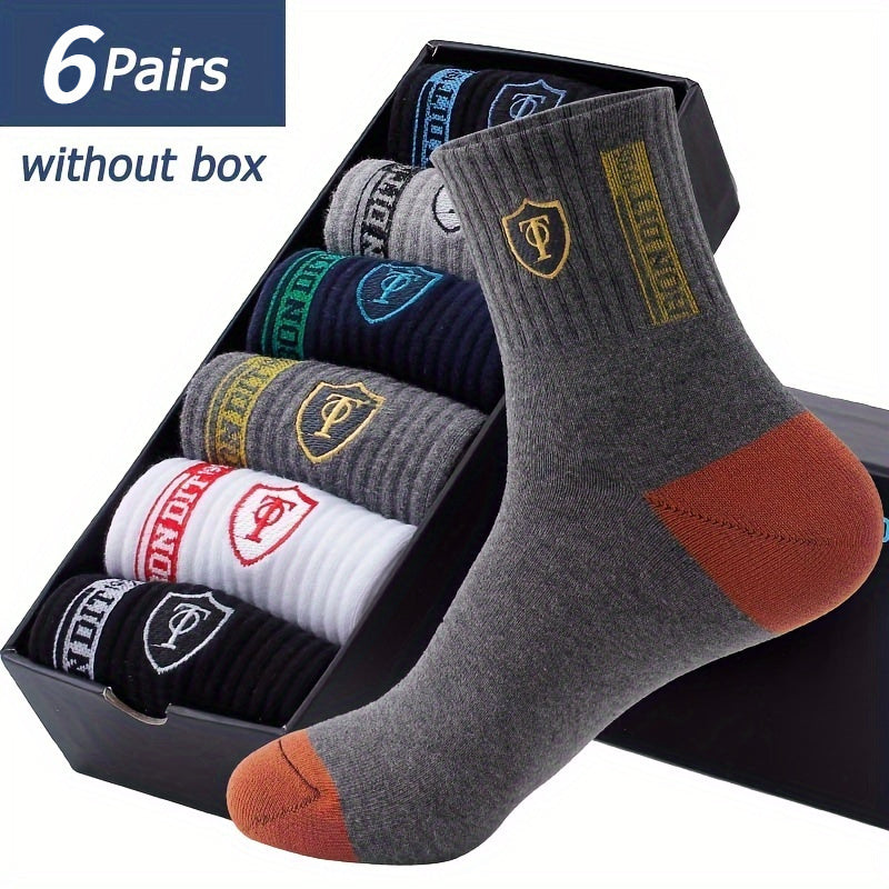 Men's Cotton Blend Athletic Ankle Socks 6 Pairs Geometric Pattern Sweat Absorbing