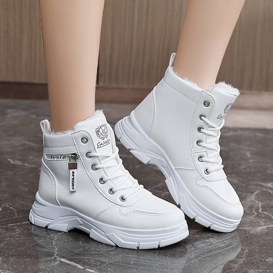 Women's Winter Boots High-Top Faux Fur Lined Casual Solid White