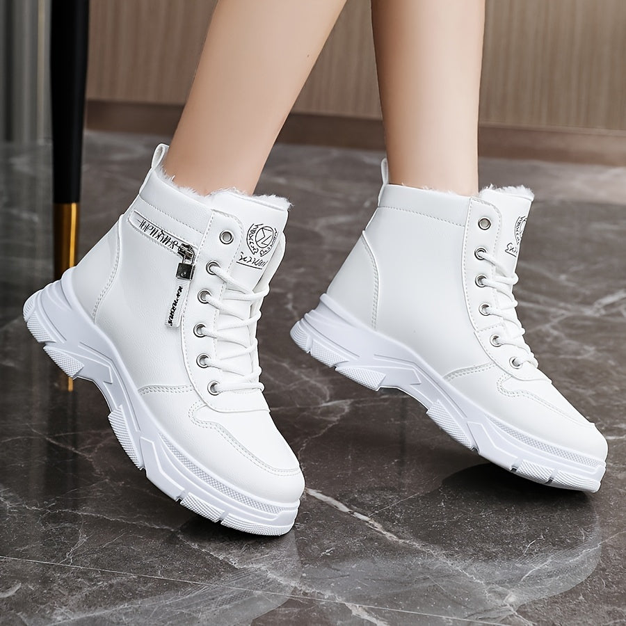 Women's Winter Boots High-Top Faux Fur Lined Casual Solid White