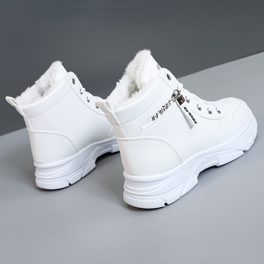 Women's Winter Boots High-Top Faux Fur Lined Casual Solid White