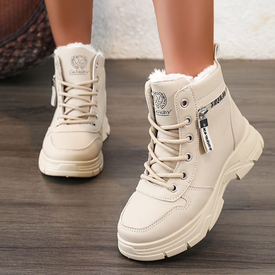 Women's Winter Boots High-Top Faux Fur Lined Casual Solid White