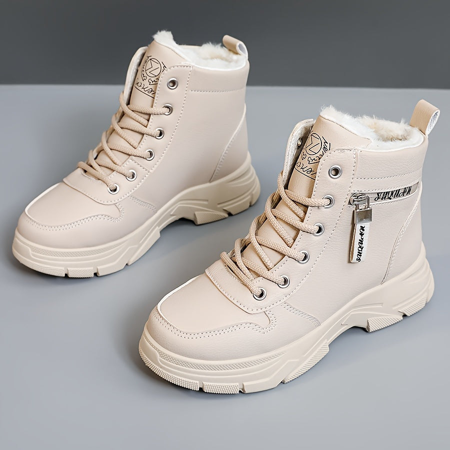 Women's Winter Boots High-Top Faux Fur Lined Casual Solid White