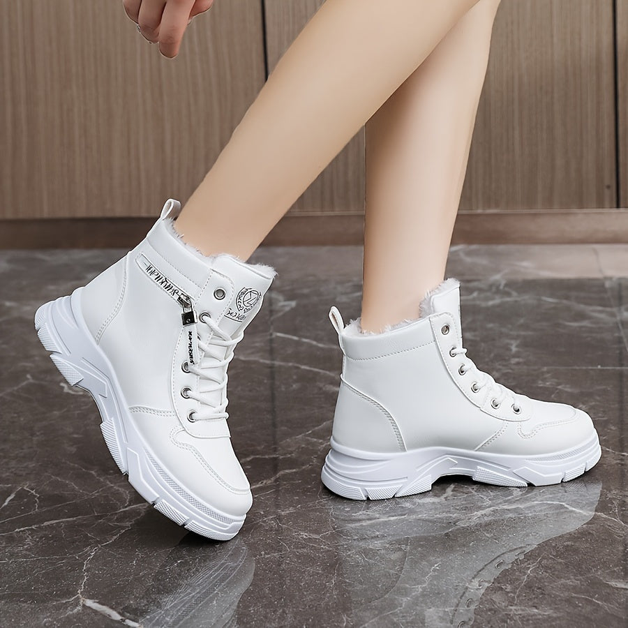 Women's Winter Boots High-Top Faux Fur Lined Casual Solid White